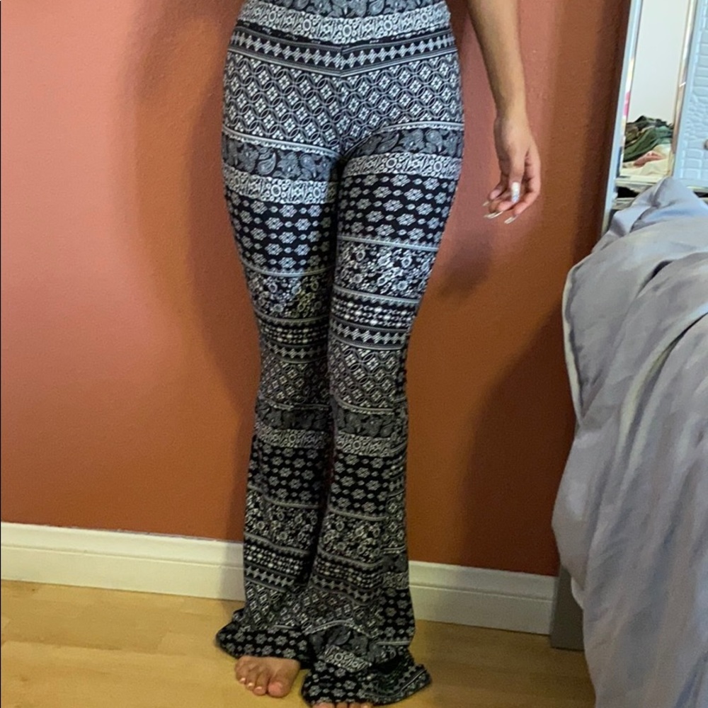 Black Printed Boho Flair Pants
